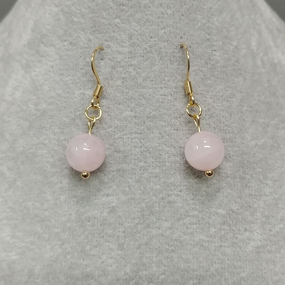 Rose Quartz Earrings 18k Gold Plated Surgical Stainless-Steel Hook Earrings NEW